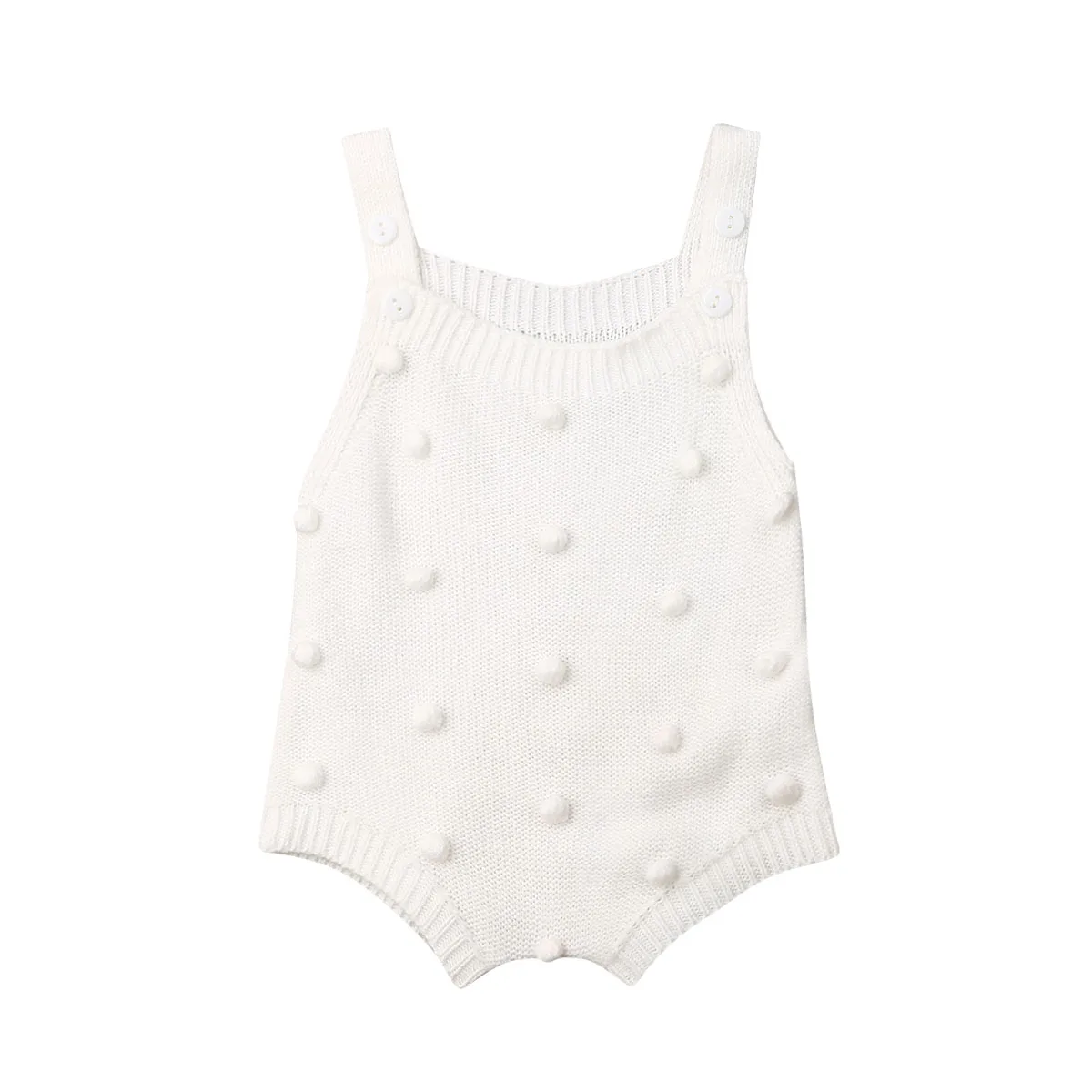 CYSINCOS/0 до 18 месяцев, детские вязаные комбинезоны, комбинезон без рукавов с маленькими шариками для новорожденных мальчиков и девочек, цельнокроеная одежда Зимний комбинезон - Цвет: Белый