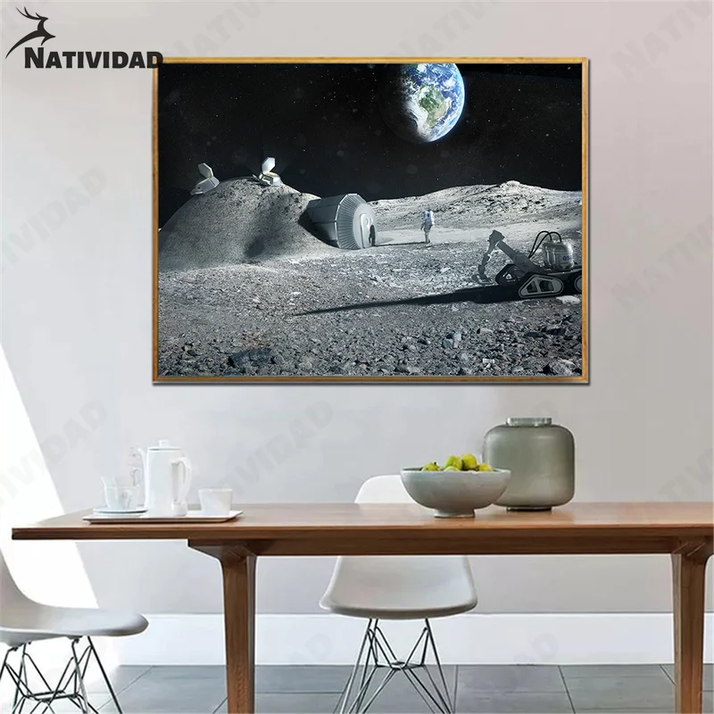 

Moon Canvas Painting Earth Spaceman Astronaut Wall Art Pictures Poster Modern Universe Art Bedroom Decoration Wall Home Decor