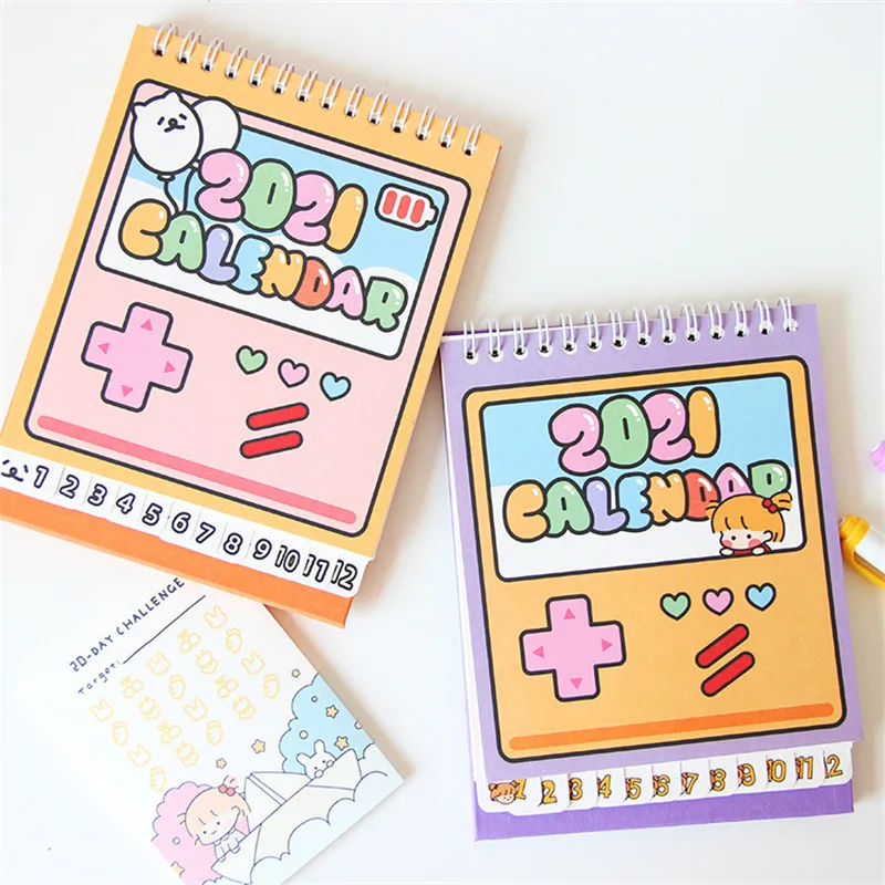 

Cute 2021 Calendar Desktop Paper Calendar Notebook Daily Schedule Table Planner Yearly Agenda Organizer Notepad Office Supplies