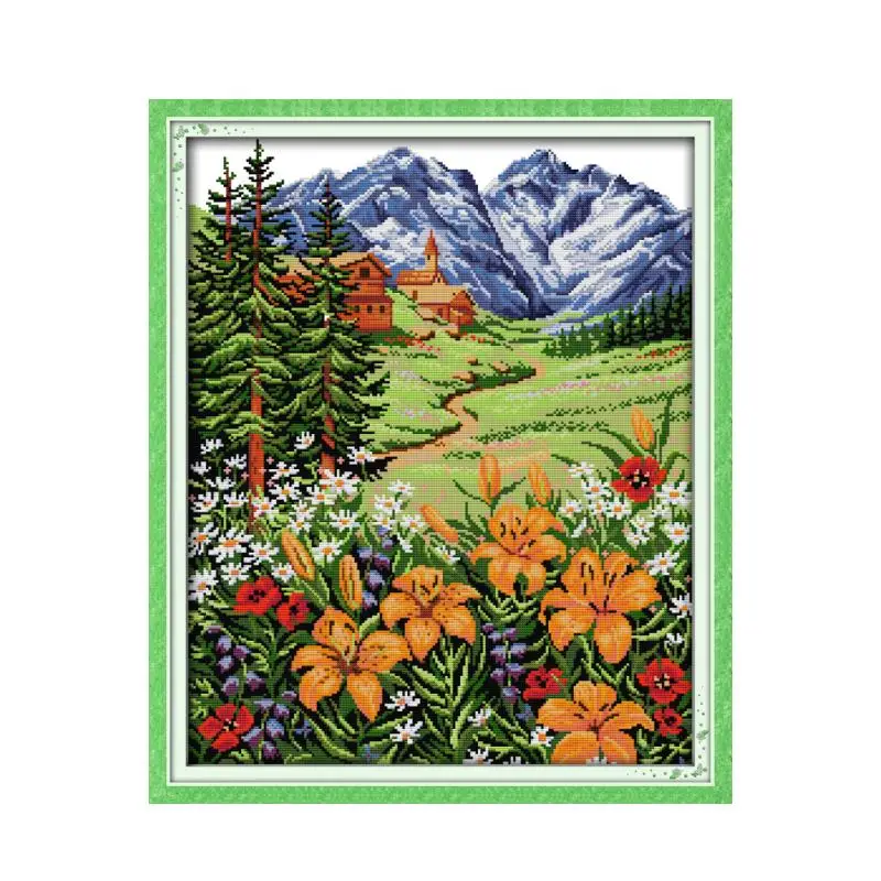 Snow Mountain In Spring Cross Stitch Kit 14ct 11ct Count Printed 