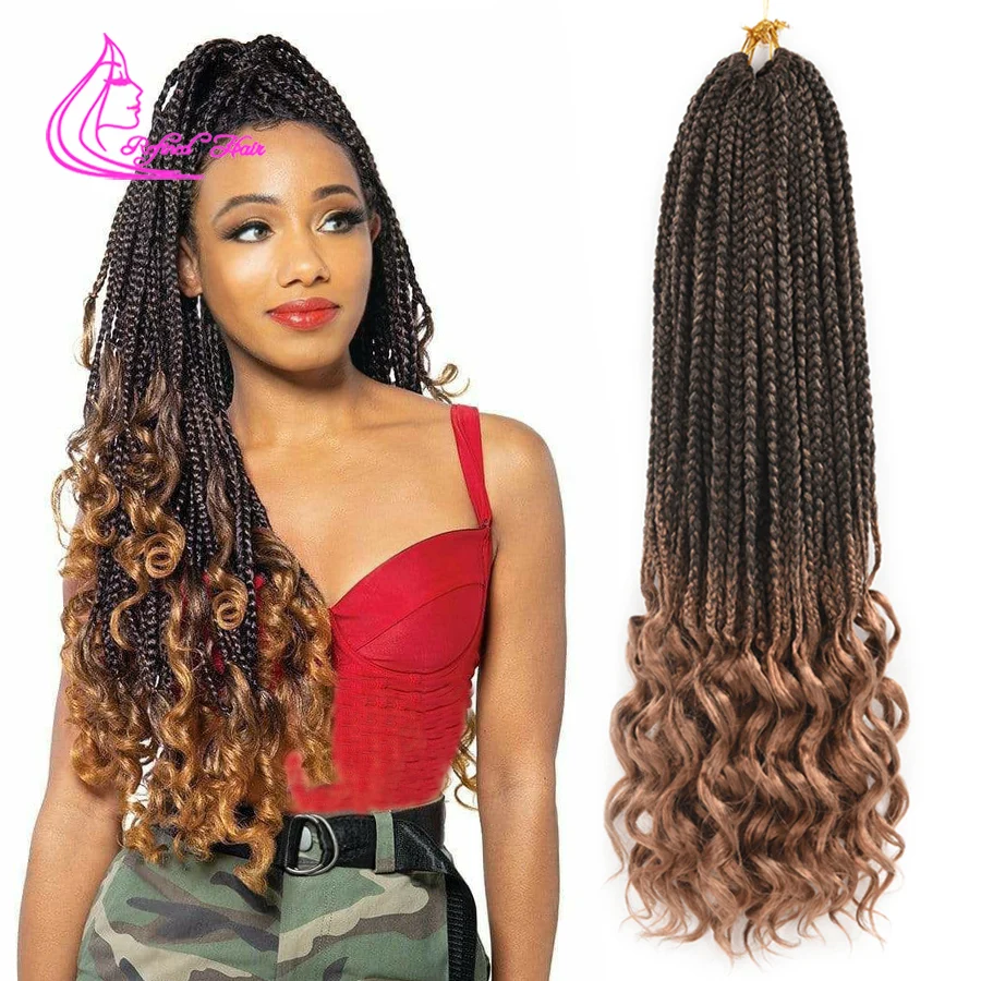 Crochet Curly Ends Goddess Box Braids Loose Wavy Ends Braid Hair Synthetic Braiding Hair Extensions Ombre Brown Honey Blonde Red