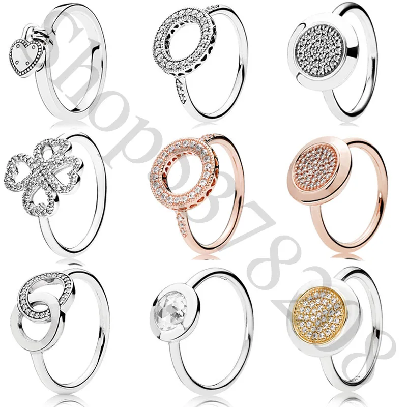 

Real 925 Sterling Silver Original Circles Radiant Signature Hearts of Europe Halo Ring For Women Bead Charm Gift DIY Jewelry