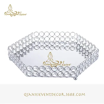 

Golden hexagon metal mirror tray crystal cake stand