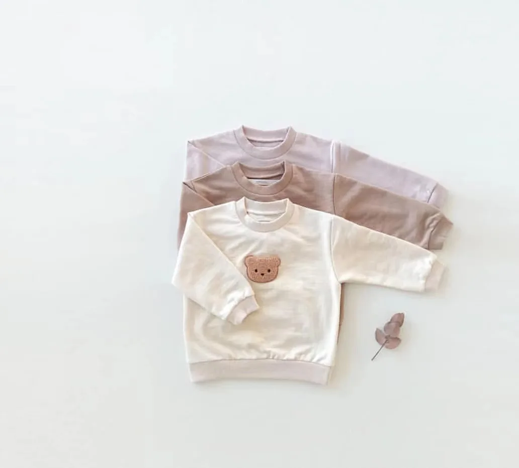 Cotton Baby Sweatshirt with Bear Embroidery for Autumn Spring