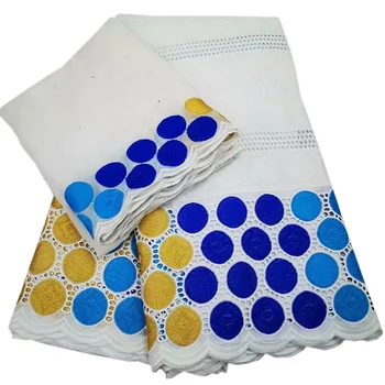 

Hot sale hollowed out embroidered colorful circle disk pattern Dress Fabric YCS2 Fast delivery 5+2 yards Swiss Voile Lace Fabric