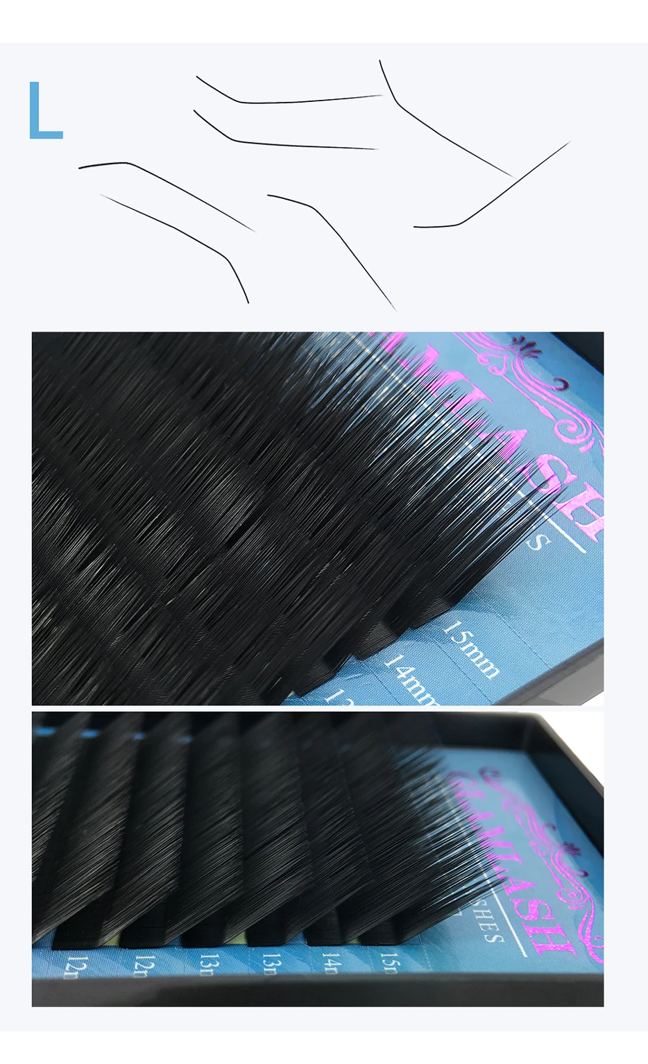 GLAMLASH J/B/C/D/L/LU Wimpernverlängerung, Länge 7-25mm, gemischt in einer Palette, einzelne, weiche, künstliche Nerz-Wimpern – Detail 5