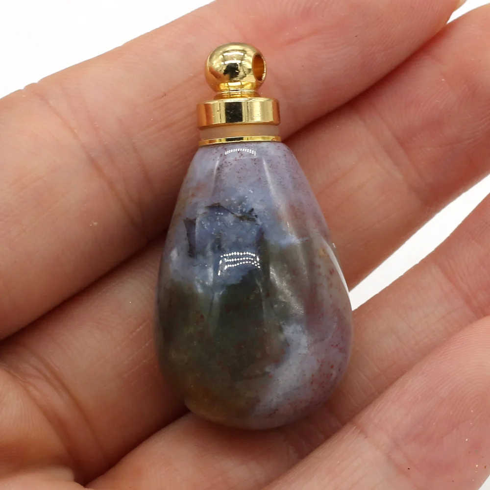 Natural Gem Stone Essential Oil Diffuser Perfume Bottle Pendant Crystal Agates Round Drop Shape Charms for DIY Necklace Jewelry - 5