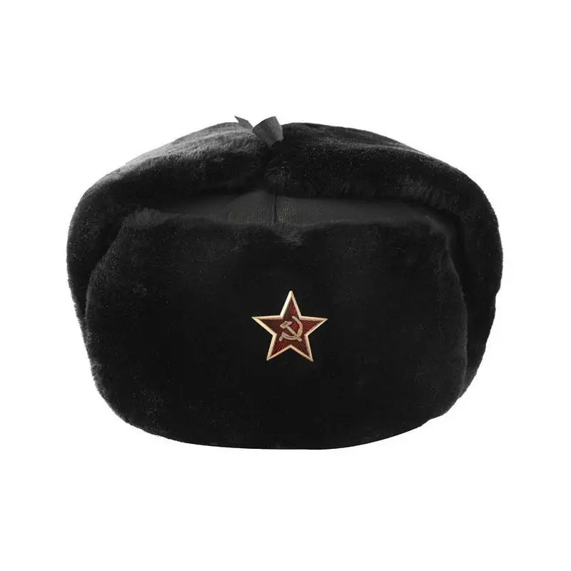 56-60cm Winter Soviet Army Military Badge Hat Outdoor Trapper Aviator Earflap Hat Warmth Hats Caps Cap Bomber Windproof V5E5 mad bomber hat mens
