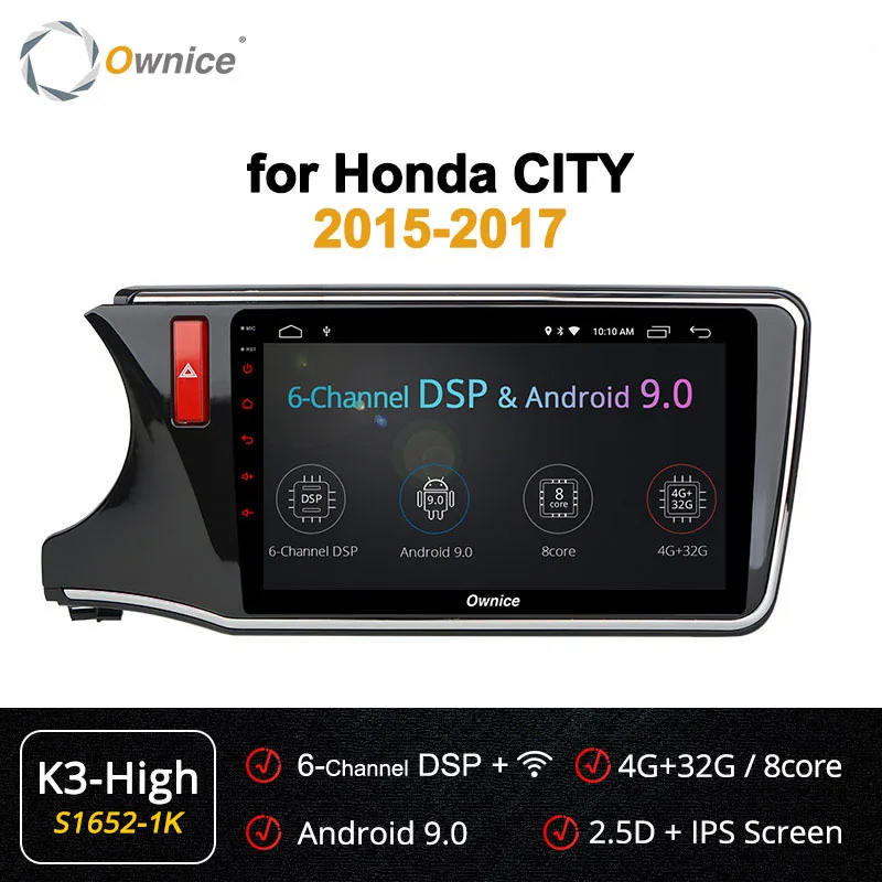 Ownice k3 k5 k6 автомобильное радио для Honda City- Android 9,0 10,1 ''Octa 8 ядро gps Навигация DVD плеер DSP 360 панорама оптического волокна - Цвет: S1652-1 K3 HIGH