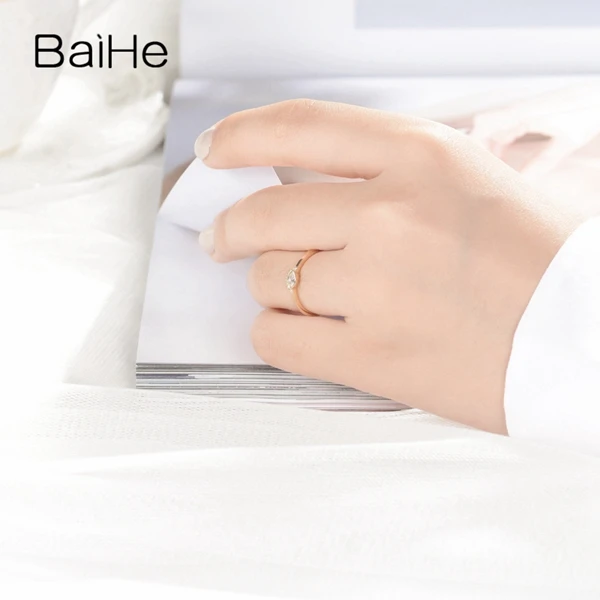 BAIHE Solid 14K желтое золото 0.06CT Сертифицированный H/SI огранка маркиз подлинные натуральные бриллианты свадебные женские модные ювелирные изделия кольцо