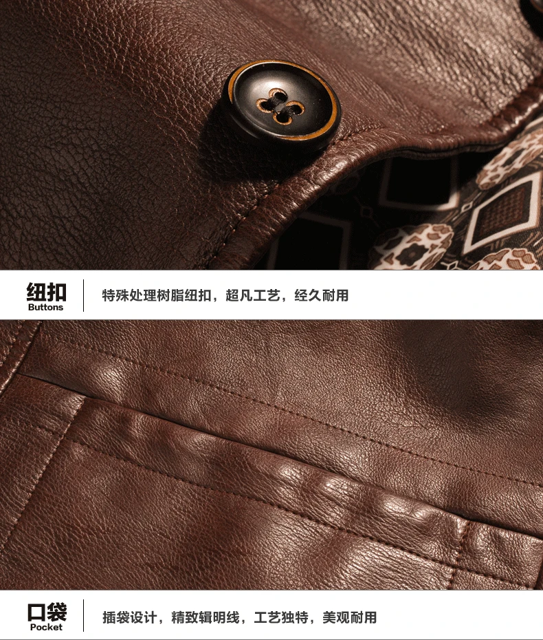 Men Genuine Leather Jacket Black Brown New Spring And Autumn Button Pockets Male Sheepskin Leather Coat Father Outwear P02