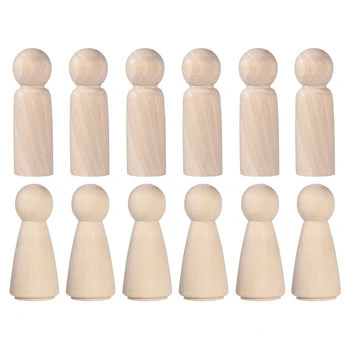 

50 Pieces 65 mm Unfinished Wooden Peg Dolls Wooden Tiny Doll Bodies People Decorations, Wood Color