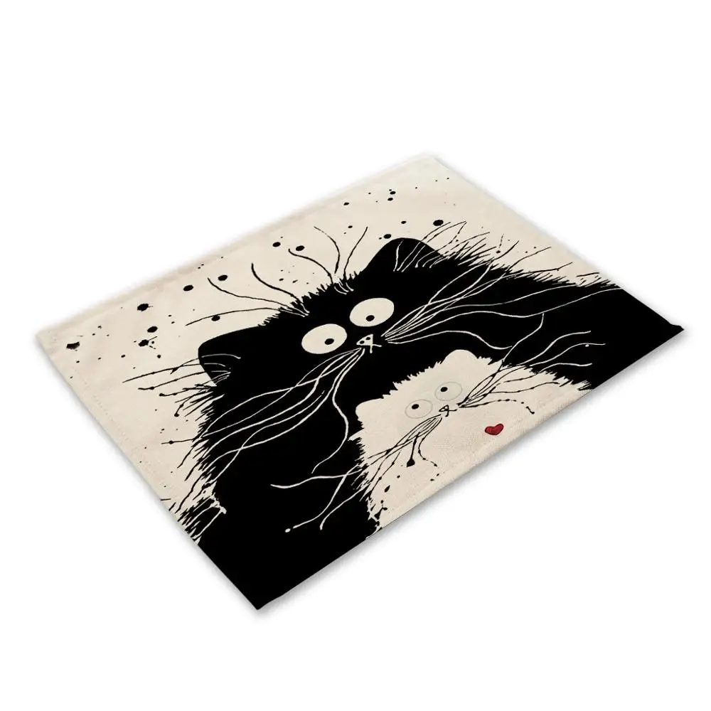 2CD-MA0003-8 1 шт. милый черный Кот узор кухня столовый стол коврики для напитков подставки подставка в стиле «Вестерн» хлопок белье чашки коврики 42*32 см MA0003 - Цвет: 2CD-MA0003-8