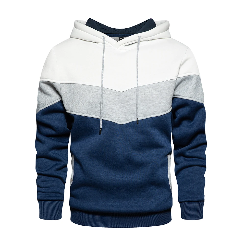 Men's Patchwork Hooded Sweatshirt Hoodies Clothing Casual Loose Fleece Warm Streetwear Male Fashion Autumn Winter Sports Outwear fleece hoodies
