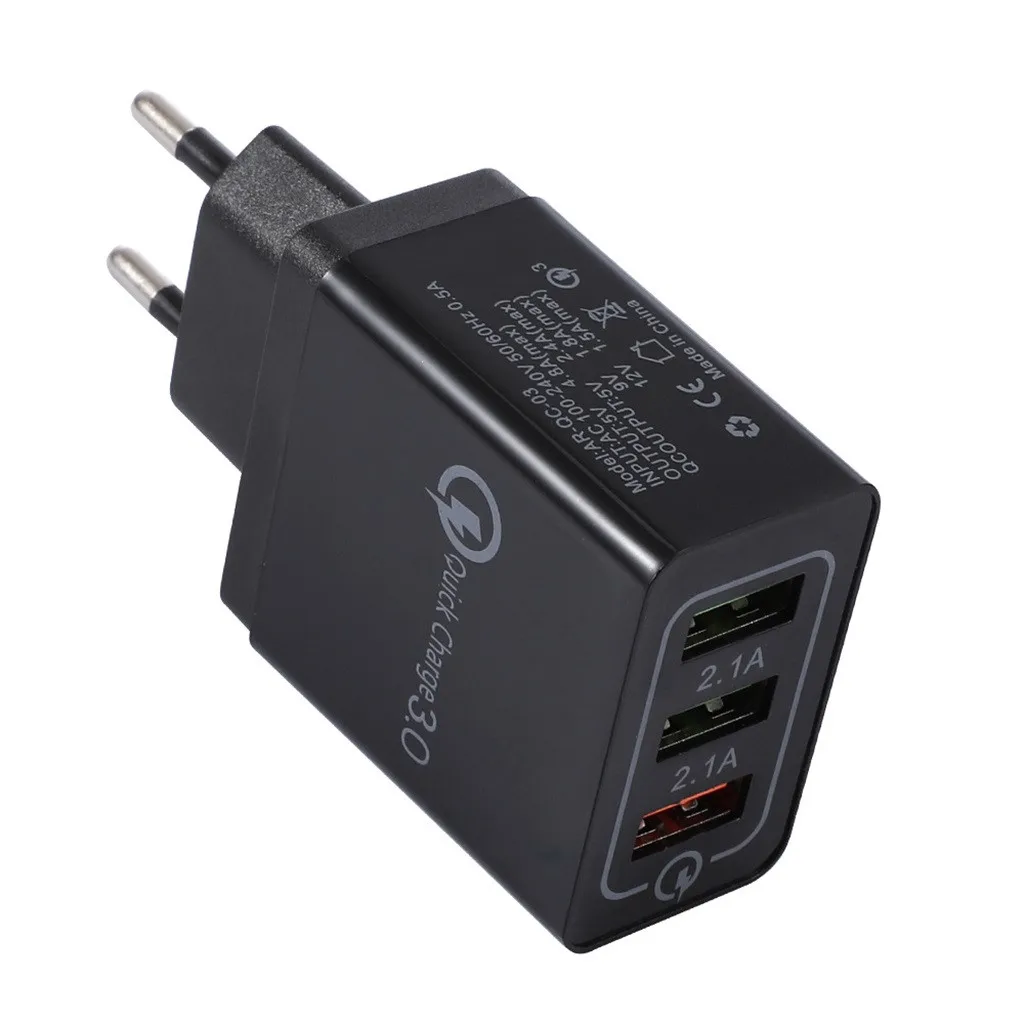Адаптер для путешествий с usb штепсельной вилкой США/ЕС, быстрое зарядное устройство с 3 портами, быстрое зарядное устройство Q C 3,0 usb-хаб, настенное зарядное устройство 2.1A