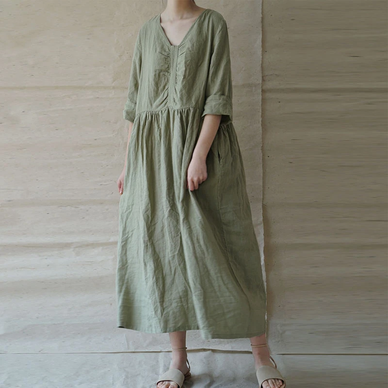 Johnature Simple Fashion V neck Pocket 