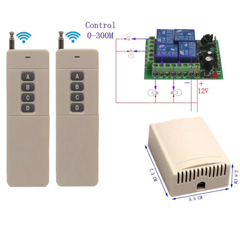 

Sleeplion Motor light Universal 12V 4 CH Wireless Switch RF Remote Control 4Channel 12V Universal Relay Switch 300M Controller