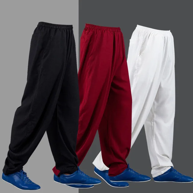 high quality Spring&Autumn elastic hemp practise tai chi kung fu martial arts pants loose wushu yoga trousers bloomers