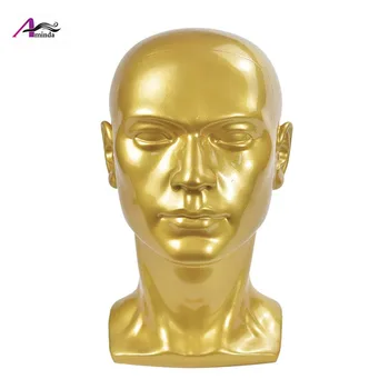 

PVC Golden Male Mannequin Head for Hats Glassse Wigs Display Manikin Head Stand