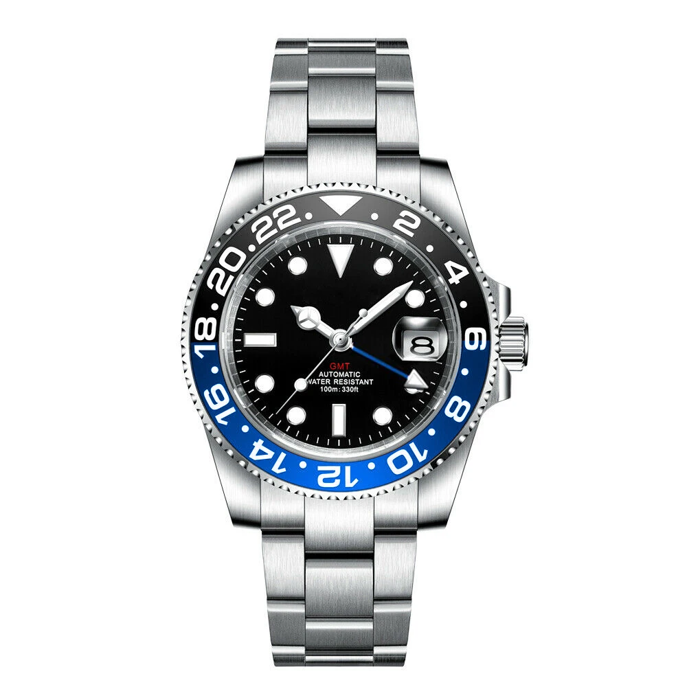 Custom Logo Luxury Men Mechanical Automatic Wristwatch GMT Swim Watch Luminous Ceramic Sapphire Glass Men Watches reloj hombre
