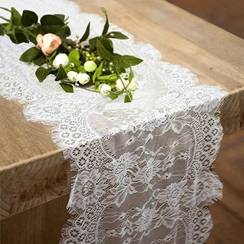 

White Floral Lace Table Runner Black Table Cover Chair Suitable for Baptism Wedding Party Table Decoration