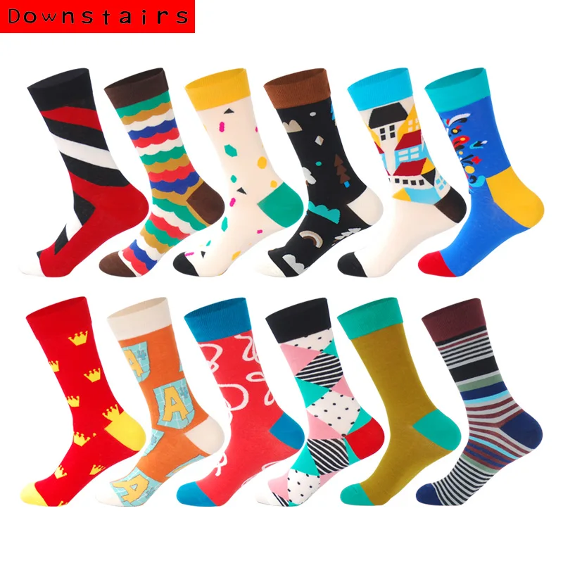 12 пар/лот, мужские Компрессионные носки, зимняя теплая уличная одежда в стиле хип-хоп, забавные счастливые носки, подарки для рождественских праздников - Цвет: Lot 24