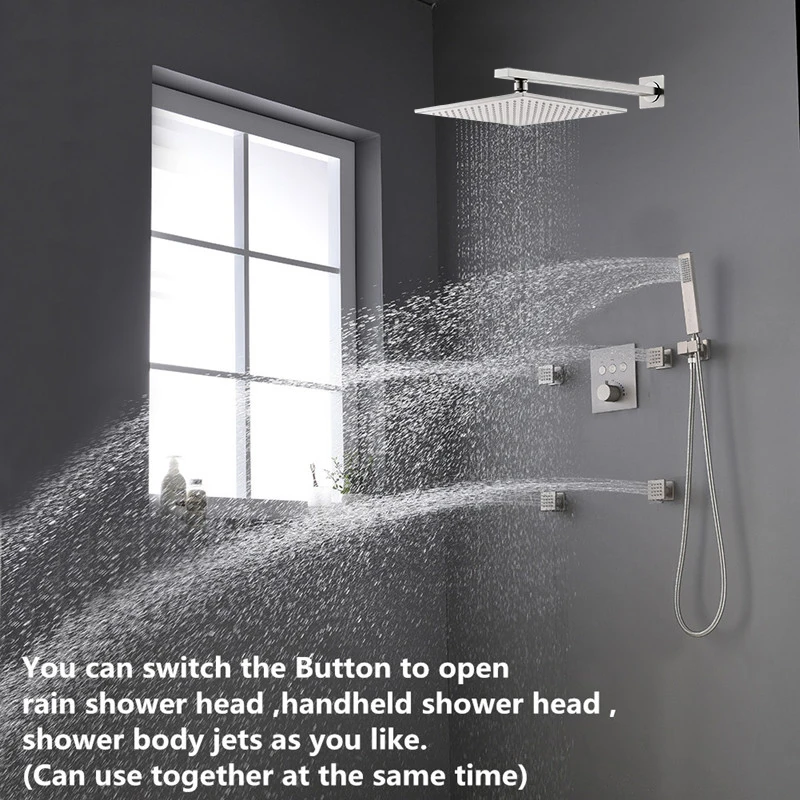 Hongdec термостатический латунный Матовый никель ванная комната 12 дюймов дождь Душ системы смеситель набор