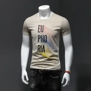 

2019 new summer men's short sleeve T-shirt Korean slim trend half sleeve handsome round neck print t-shirt men's