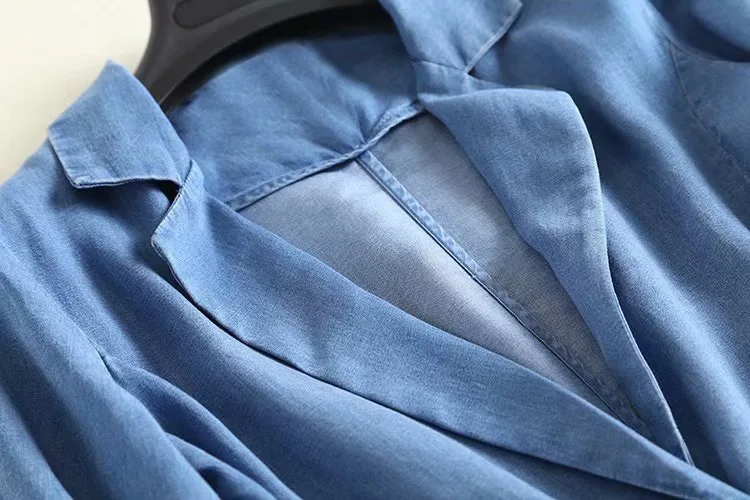 

2019 Spring New Style Korean-style Tencel Cowboy One-Button Dual Pocket Simple Fold-down Collar Suit Coat