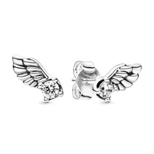 Зимние настоящие 925 пробы Серебряные Оригинальные сверкающие европейские серьги-гвоздики с крыльями ангела для женщин, очаровательный подарок из бисера, ювелирное изделие своими руками
