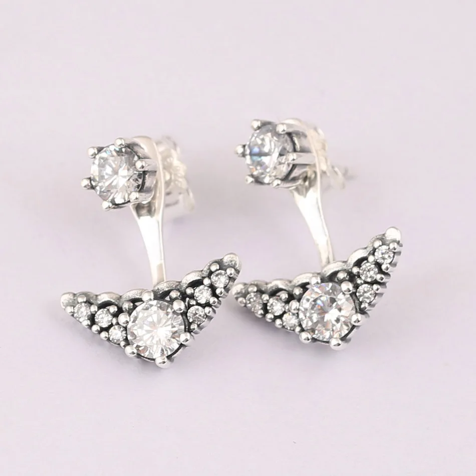Women Jewelry Lady Earrings Girl Birthday Gift Fairytale Tiara Stud Earrings Clear CZ