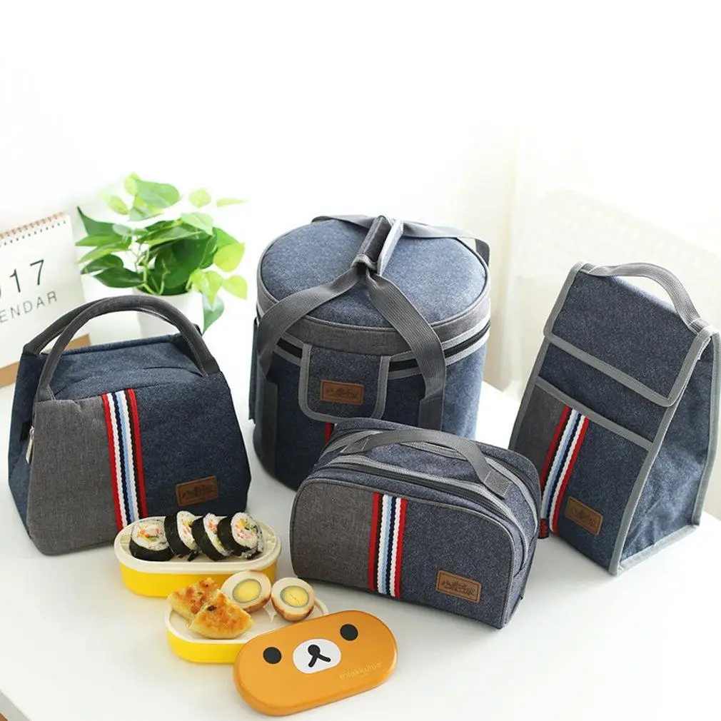 

Striped Square Lunch Bag Kid Bento Box Insulated Pack Drink Food Thermal Bag