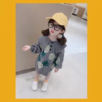 

2020 Spring Girls Sweater Pineapple Dress Pullover Navy Collar Dressing for Baby Girls Princess Cloth 345678910 years old Girls