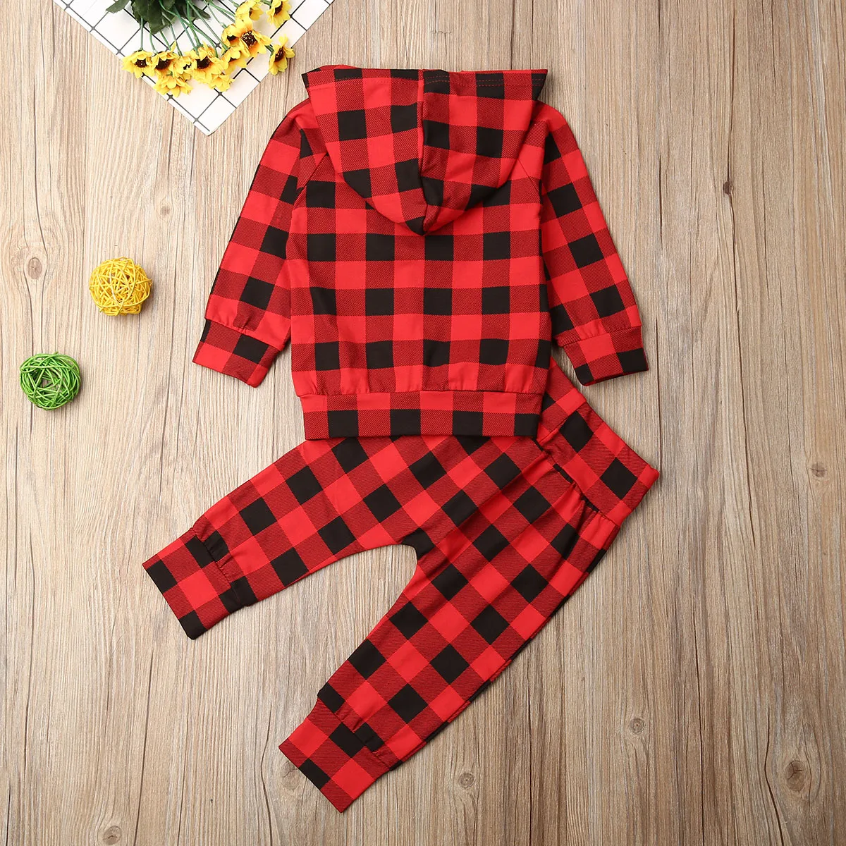 Рождественские комплекты одежды для маленьких мальчиков и девочек, топы с капюшоном и принтом в клетку, штаны, спортивный костюм, спортивная одежда