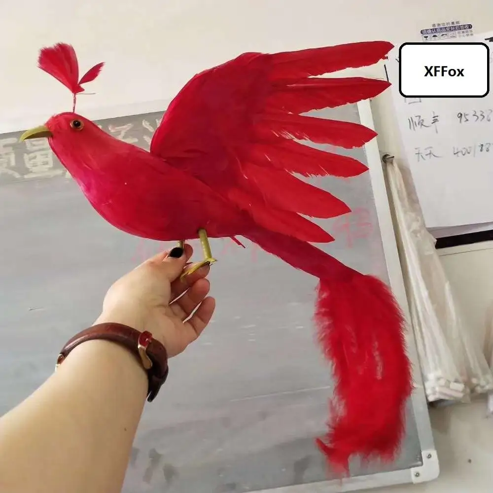 red simulation Phoenix bird model foam&ampfurs long tail toy gift about 35x58cm xf2295 | Дом и сад