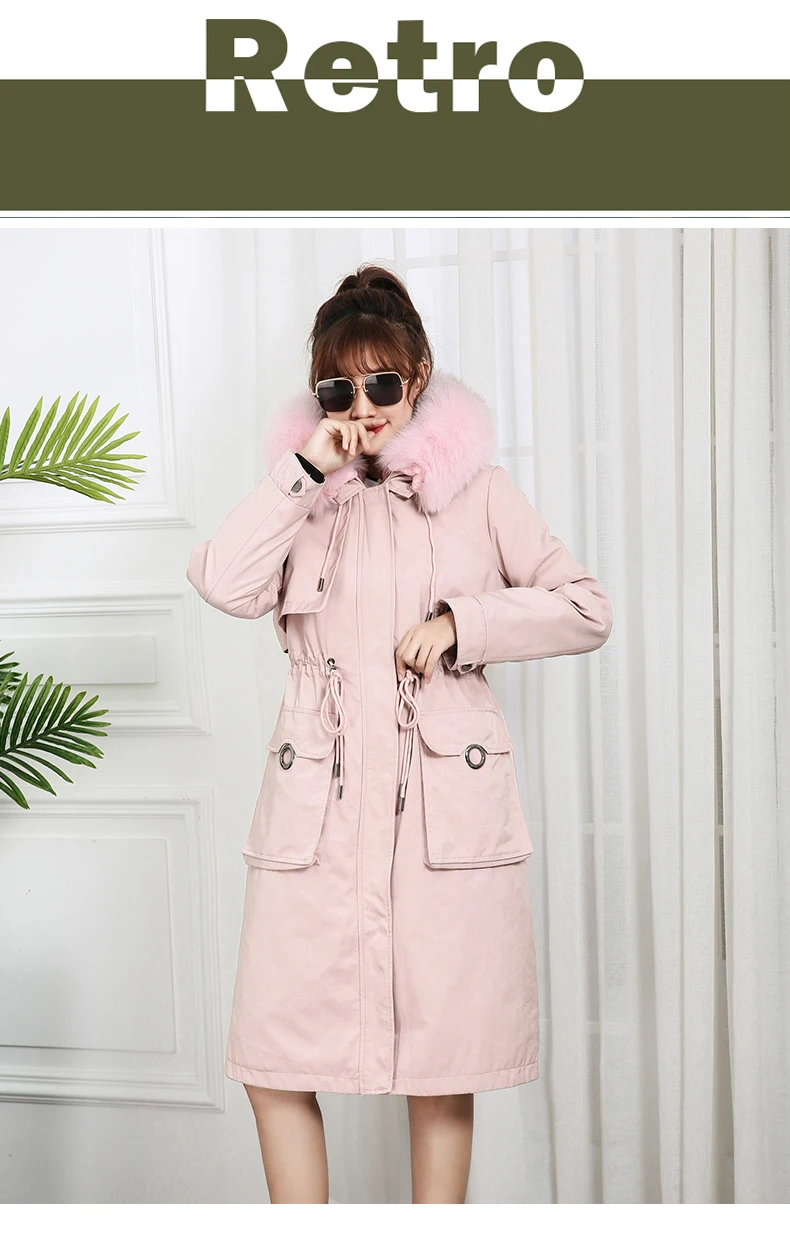 Меховые парки Highstreet из натурального Лисьего меха с капюшоном и кулиской на талии, с подкладкой из кроличьего меха, длинное пальто для женщин, зимняя повседневная верхняя одежда размера плюс