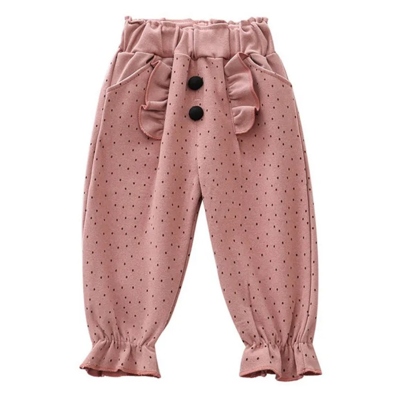 Осенние хлопковые однотонные штаны с принтом для маленьких девочек повседневные брюки с бантом одежда для малышей - Цвет: C