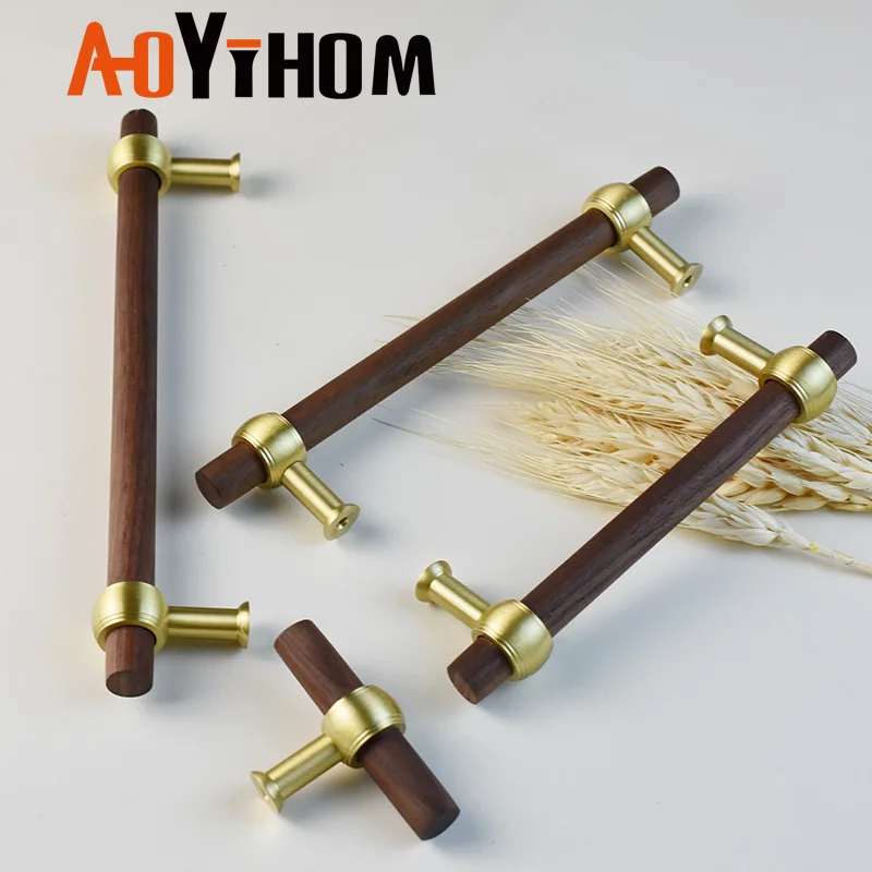 Однотонная Т-образная ручка AOYIHOM для кухонного шкафа из черного ореха, ручка для спальни, обувного шкафа, дверная ручка для шкафа, латунный выдвижной ящик Однотонная Т-образная ручка AOYIHOM для кухонного шкафа из черного ореха, ручка для спальни, обувного шкафа, дверная ручка для шкафа, латунный выдвижной ящик