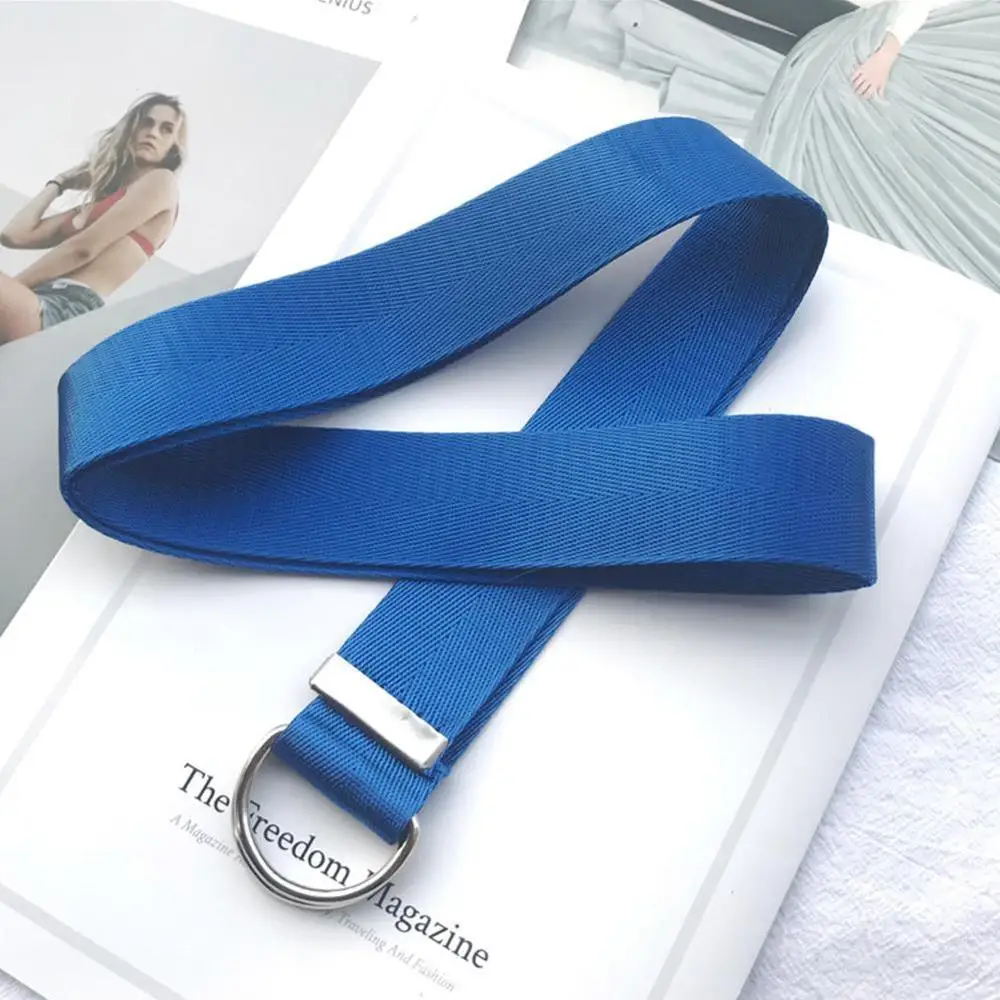 Blue Модный повседневный нейлоновый полотняный Фабричный ремешок унисекс с d-образным кольцом и пряжкой на талии, однотонное длинное тканевое платье, трикотажный пояс - Цвет: Blue
