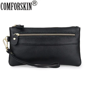 

COMFORSKIN New Arrivals Double Compartment Women's Wallet Min Mobile Phone Pocket Large Capacity Zipper Purse With Hand Rope