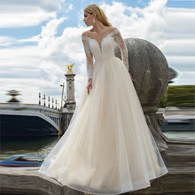 Verngo A-Line свадебное платье кружевное свадебное платье с аппликацией с длинными рукавами Элегантное свадебное платье Vestido De Noiva Sereia