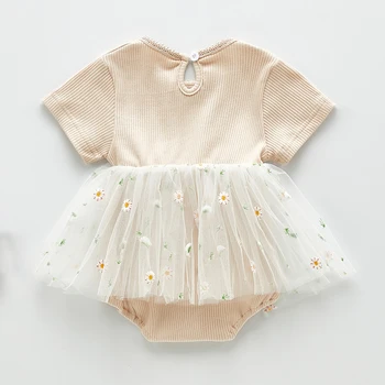 

Summer tulle daisy embroidery tutu dress newborn baby girls short sleeve infant kids dresses for girls costumes toddler clothing