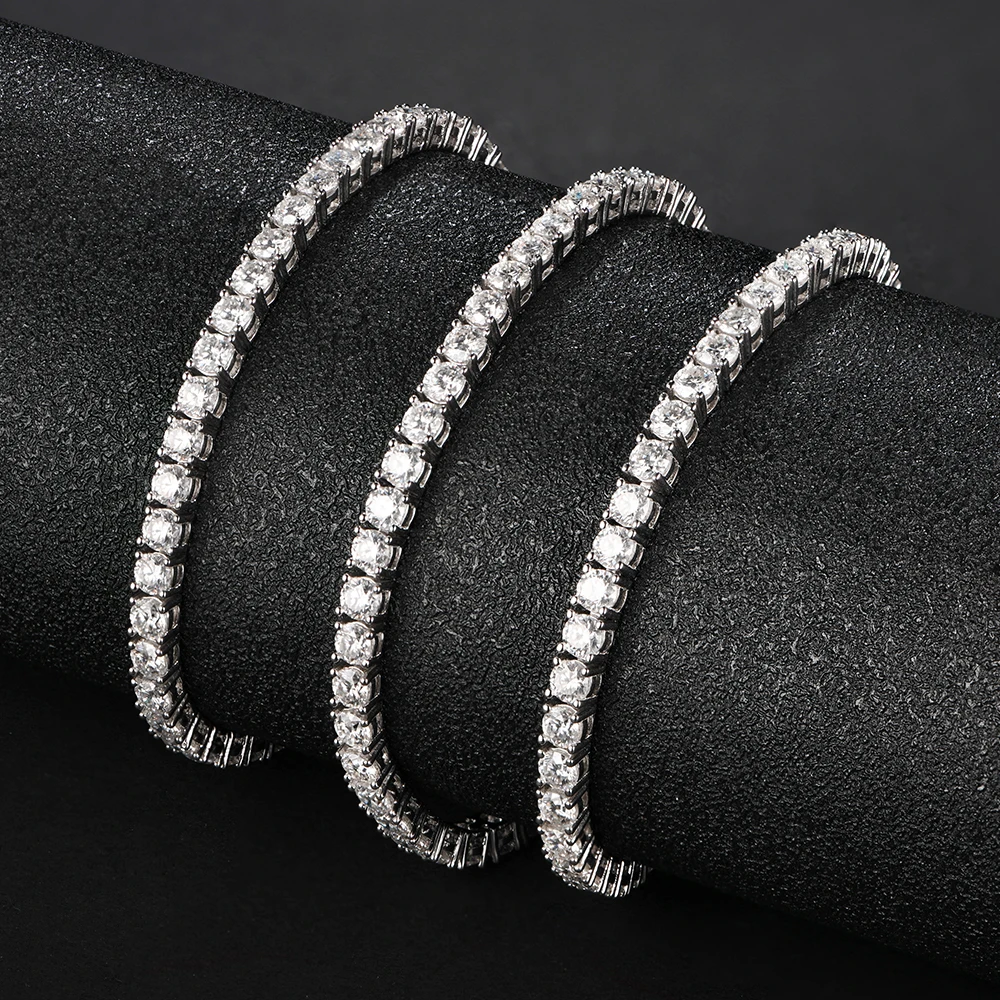 ATTAGEMS 4.0mm 5.0mm D Color Pass Diamond Tester GRC Round Cut White Gold Plated 925 Silver Moissanite Tennis Bracelet for Women 