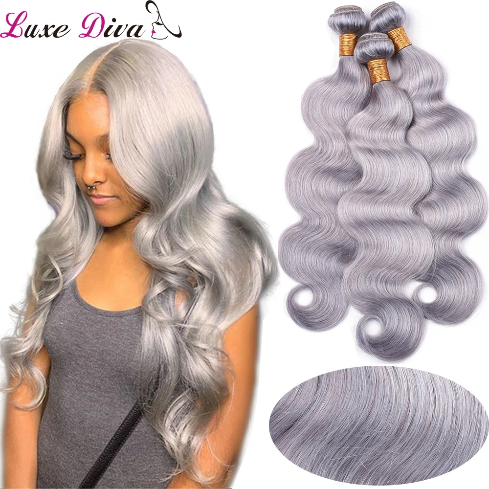 

Grey Pre-Colored Human Hair Bundles Brazilian Body Wave Human Hair Bundles Remy Human Hair Bundles Extensions Silver Hair Weaves