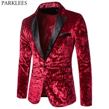 Мужской стильный красный вельветовый пиджак с одной пуговицей, велюровый пиджак, мужские вечерние костюмы на выпускной, 2XL