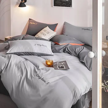

Bed Sheet Quilt Cover Four-Piece Bedding Set Boys Fashion Men's Single Bedding Kit Three-Piece Set Gray