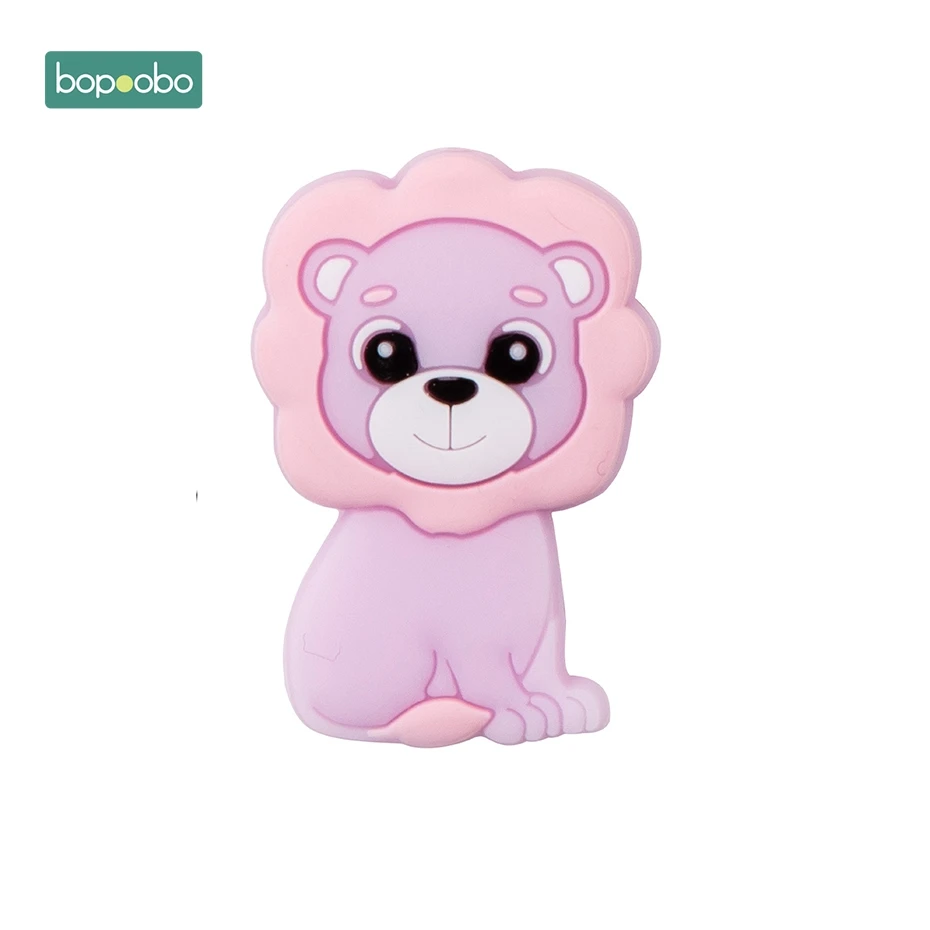 Bopoobo 10 шт., для пищевых продуктов силиконовые мини бусины в форме льва Детские трофеи Bpa бесплатно Детская жевательная для прорезывания зубов для DIY ожерелье грызуны бусины - Цвет: Pink Lion