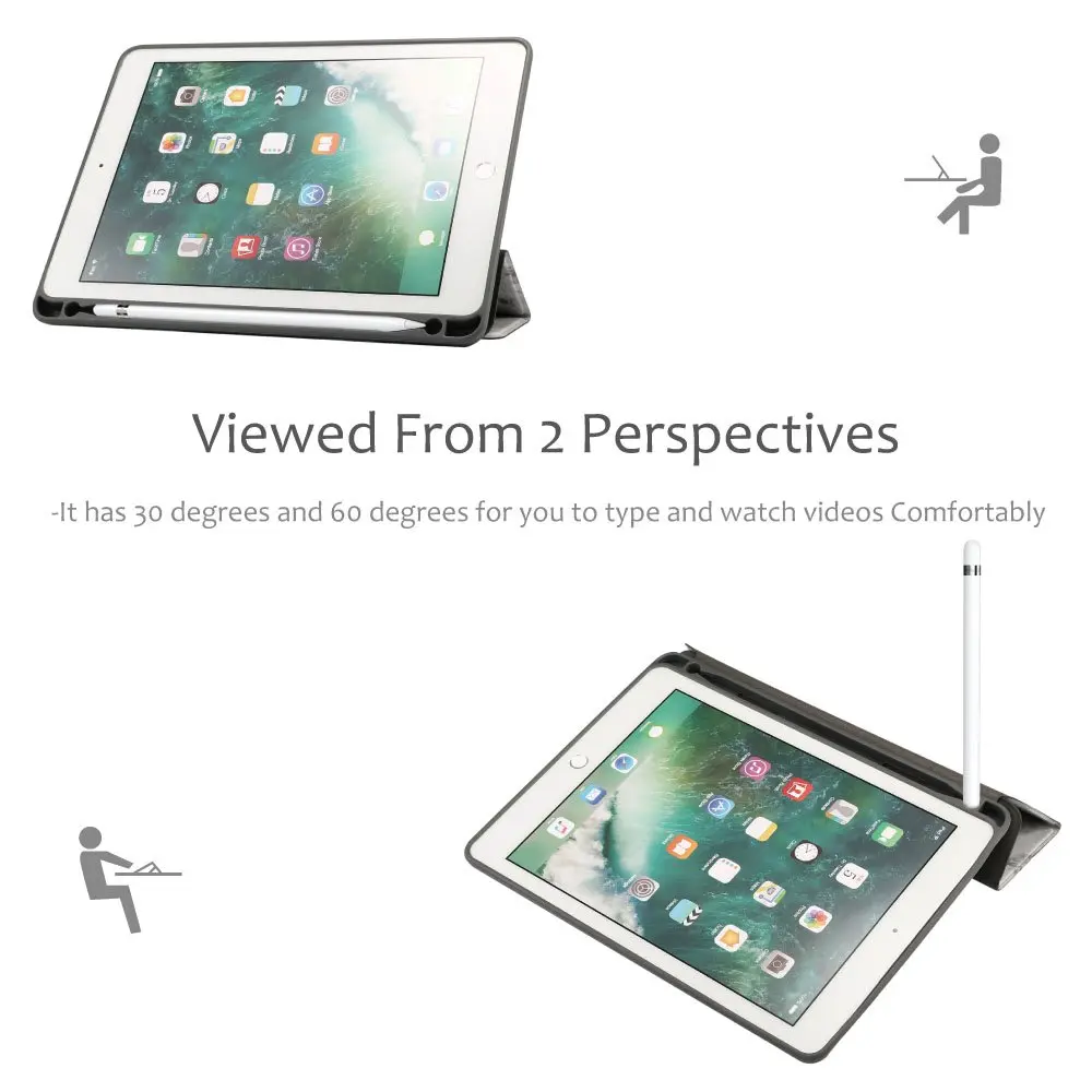 Чехол для iPad 9,7 чехол с карандашом держатель Мрамор Pattern Флип Чехол-книжка Smart Sleep Wake up Чехол для iPad 9,7 5th/6th Gen