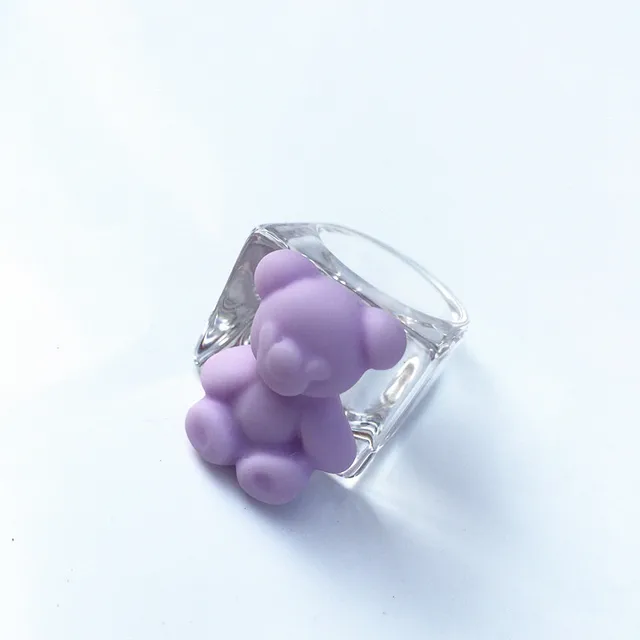 Cute Funny Bear Animal Acrylic Rings For Women Cartoon Colorful Resin Transparent Wide Finger Ring For Girl Party Jewelry Gift 3