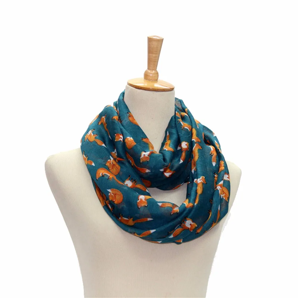 Новая осенне-зимняя женская накидка из вуали с принтом лисы шарф на шею длинный теплый шарф шаль#930